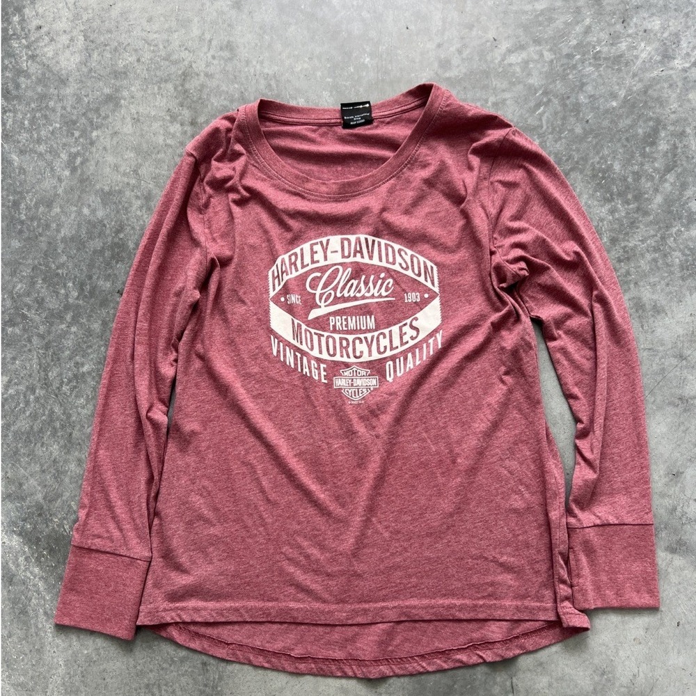 Harley-Davidson Womens Freedom Valley PA‎ Graphic Long Sleeve Thumbhole Tee Pink